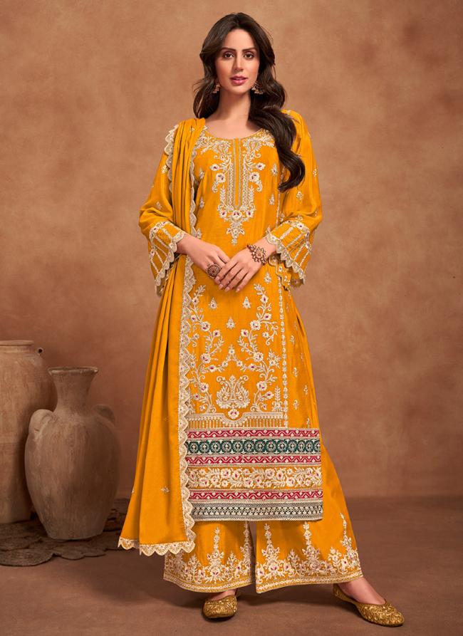 Chinnon Yellow Eid Wear Embroidery Work Readymade Palazzo Suit